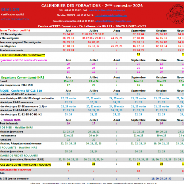 Calendrier Inter Aigues-Vives - 2eme Semestre 2026