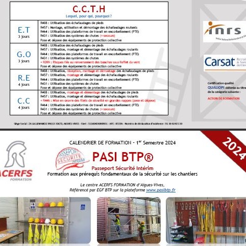 Calendrier CCTH & PASI® 2e semestre 2023