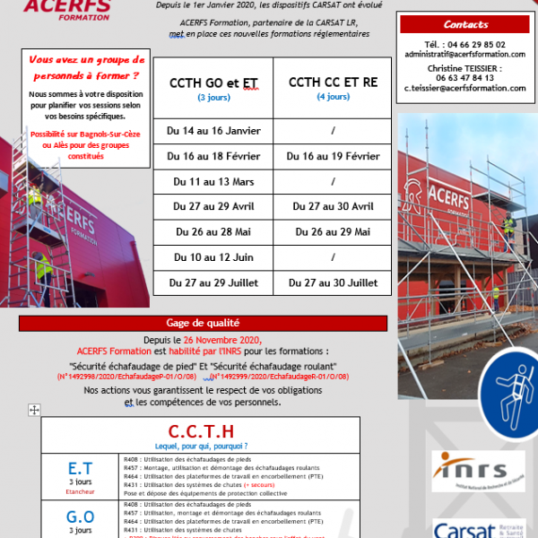 Calendrier CCTH & PASI® - 1e semestre 2026