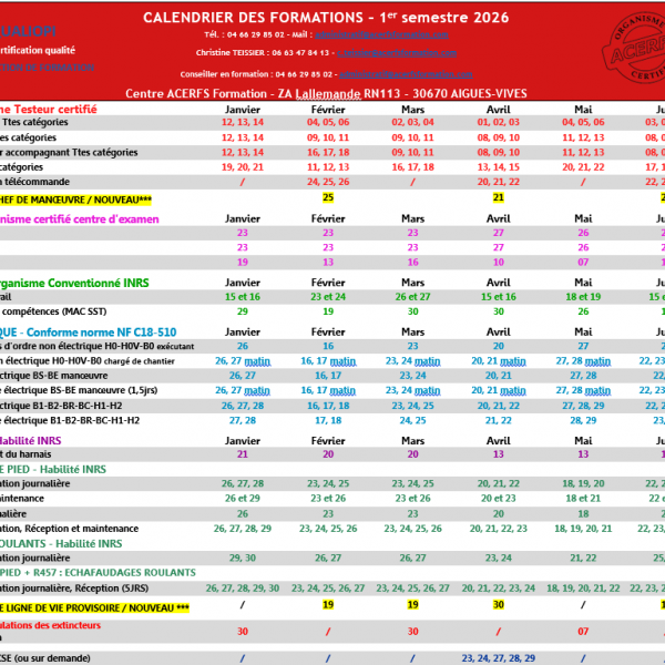 Calendrier Inter Aigues-Vives - 1er Semestre 2026